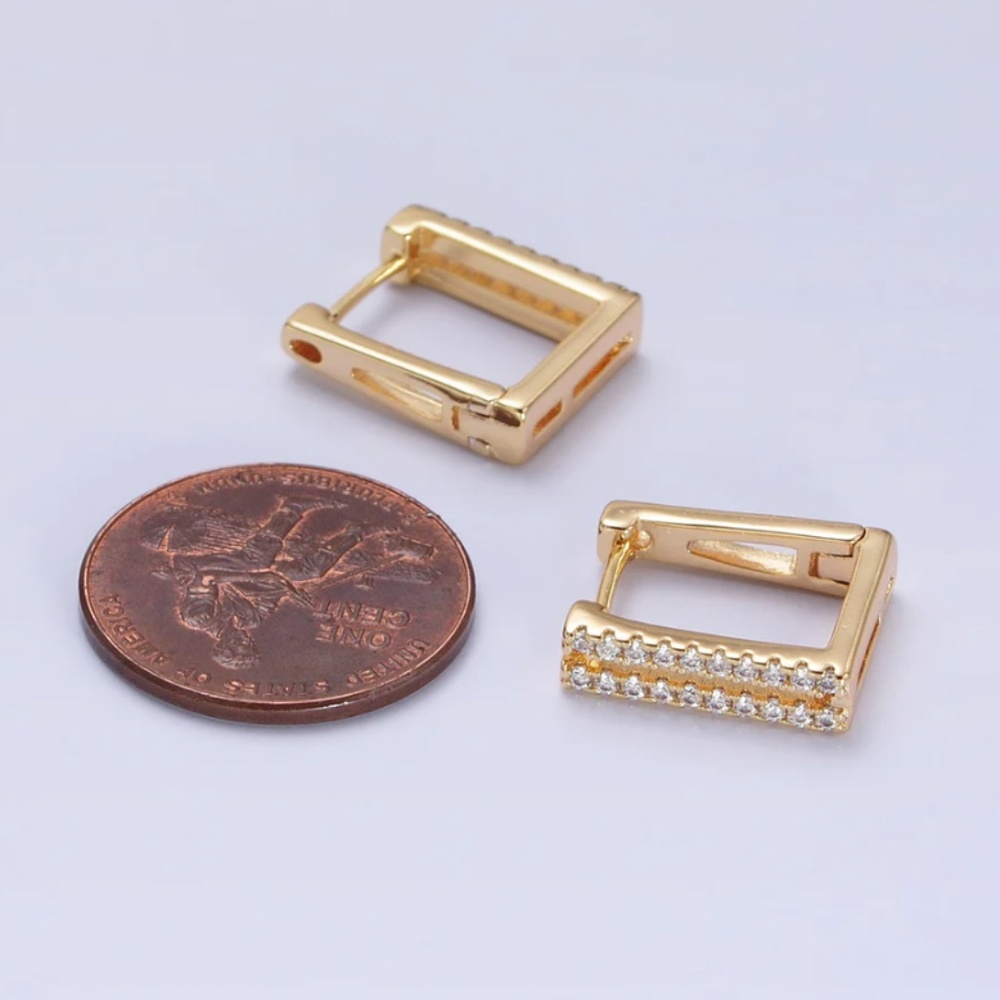 Double Micro Paved Cz Lined Rectangular Square Ho… - image 3